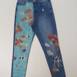 Denim Floral Pants